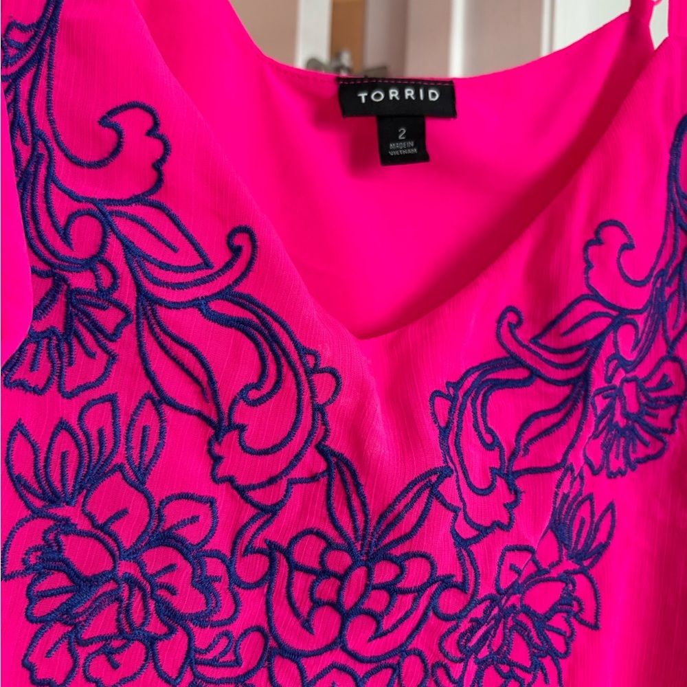 Torrid Fuchsia Camisole with Navy Embroidery